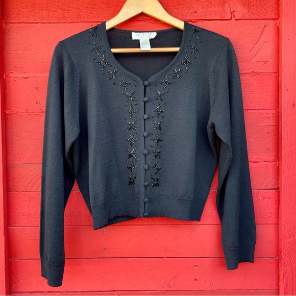 Petite Sophisticate petite beaded button down sweater cardigan - Picture 1 of 9